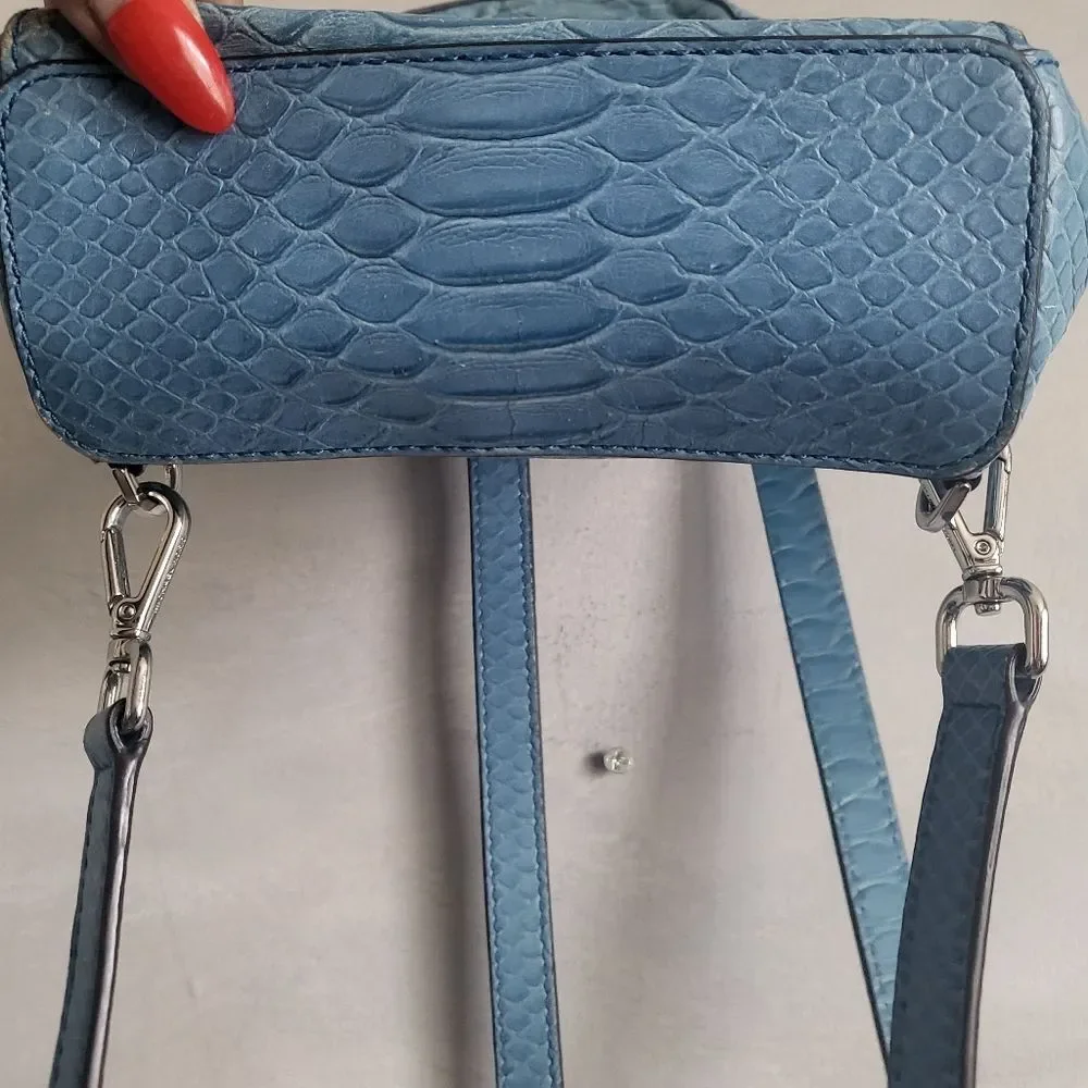 Michael Kors Blue Mini Backpack Abbey Croc Embossed Fair Condition 8x8